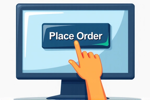 Hand pressing a confirm button on a screen